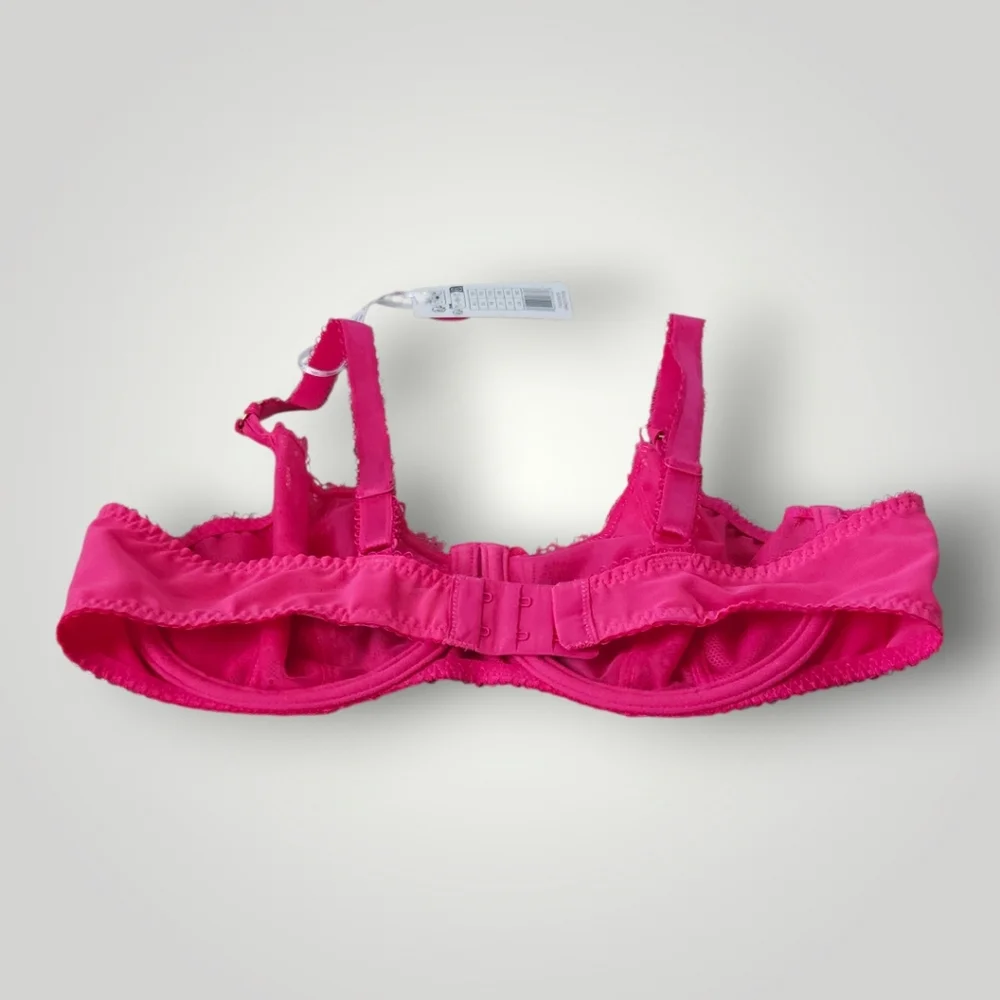 Freya Fascinate Uplift Balconette Bra 38D Hot‎ Pink Fuchsia Floral Eyelash Lace